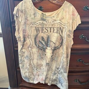 Vocal brand Western Graphic Beige Top